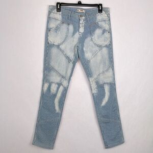 Free People Blue and White Railroad Striped Moto Skinny Jeans. Size 28.